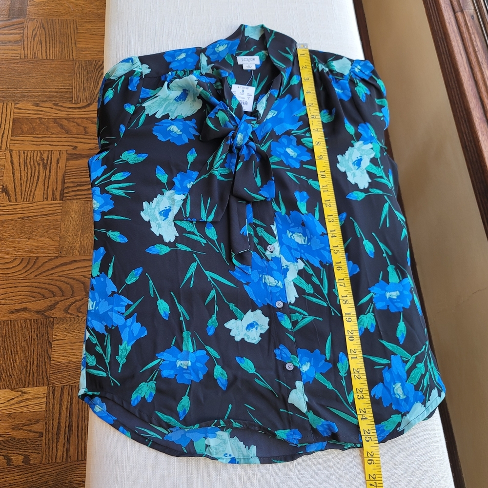 New! J. Crew size Small S Long Sleeve Bow Top Blue Floral Blouse NWT - Picture 14 of 16